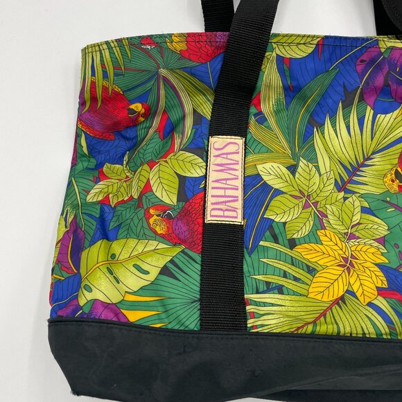 Vintage Bag Tropical Parrot Bird Tote Bahamas Preloved Green Retro Palm Leaves‎ - Picture 3 of 14